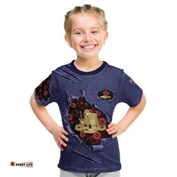 Personalised ANZAC Day Kid T Shirt Poppy Flowers Ripped Fabric Effect DT05