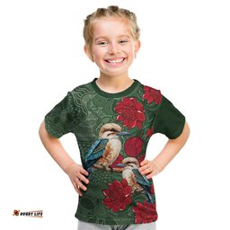 Kokaburra and Waratah Kid T Shirt Aboriginal Art LT9