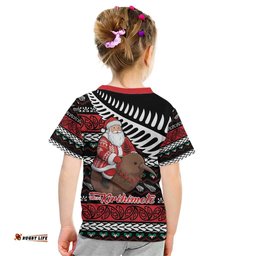 New Zealand Kiwi Santa Christmas Kid T Shirt He Wairua Kirihimete LT9