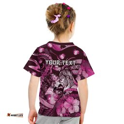 Personalised Maori Romantic Valentine Kid T Shirt The Hongi Kiss Pink Galaxy DT05