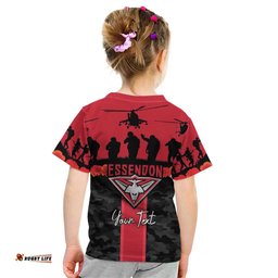 Personalised Essendon Football ANZAC Day Kid T Shirt Bombers Poppy Lest We Forget LT14