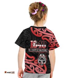 New Zealand 1840 Waitangi Day Kid T Shirt Aotearoa Haka Mask - Red Version LT14