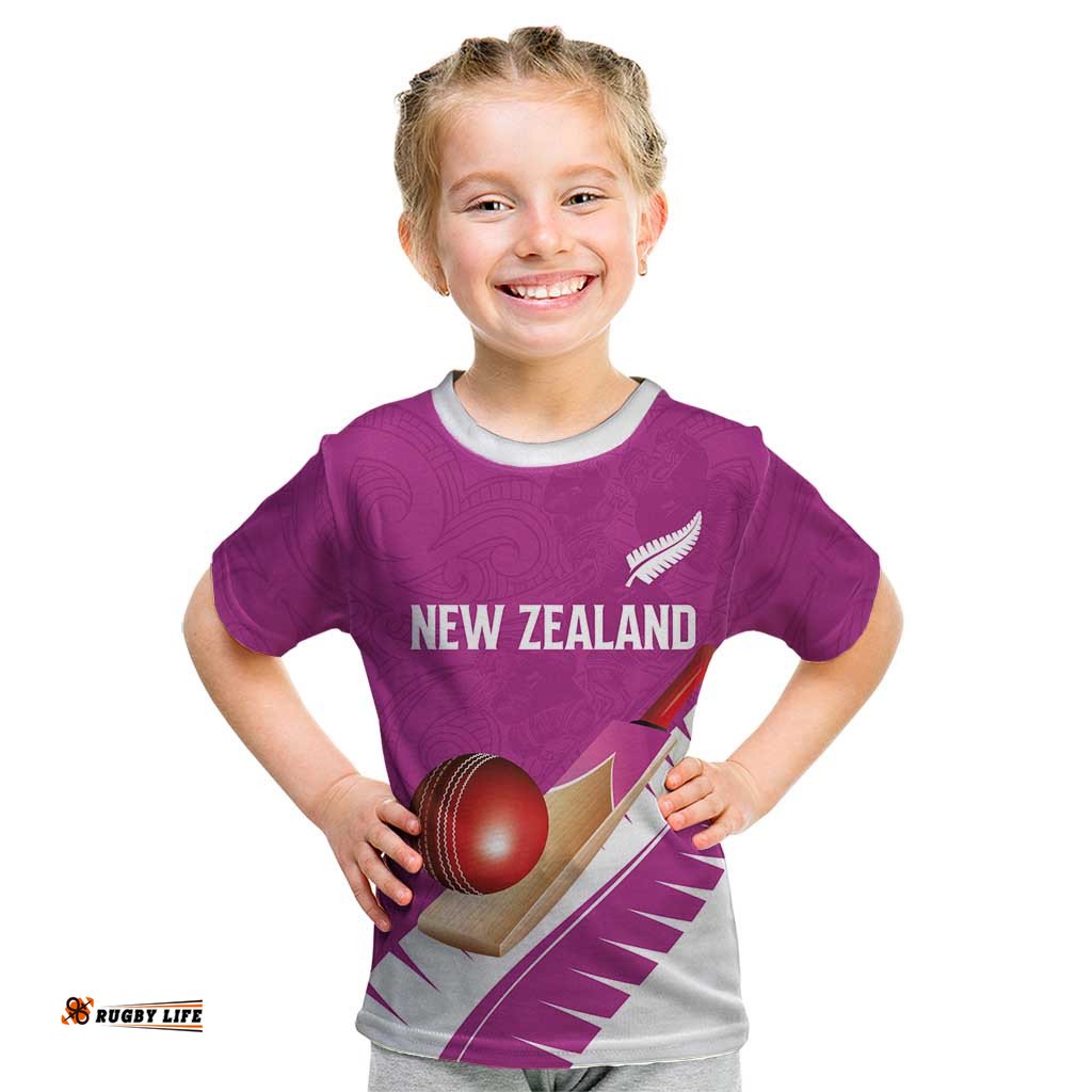 Custom New Zealand Cricket Kid T Shirt Kiwi Birds Haka Dance Pink Fern Sporty Style LT03