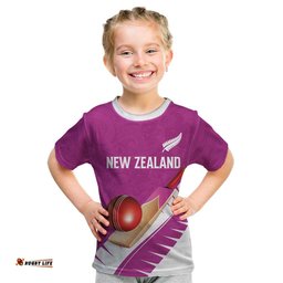 Custom New Zealand Cricket Kid T Shirt Kiwi Birds Haka Dance Pink Fern Sporty Style LT03