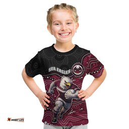 Custom Sea Eagles Kid T Shirt Bird Mascot With Aboriginal Indigenous DT05
