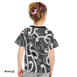 Aotearoa Maori Kowhaiwhai Kid T Shirt Kiwikiwi Puhoro and Patiki LT9