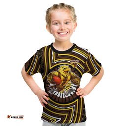 Hawthorn Hawks Kid T Shirt Indigenous Monochrome Dot Art Mascot Style TS04