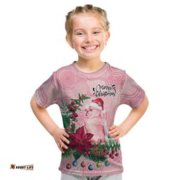 Watercolor Pink Galah Flowers Kid T Shirt Australia Christmas Vibes LT9