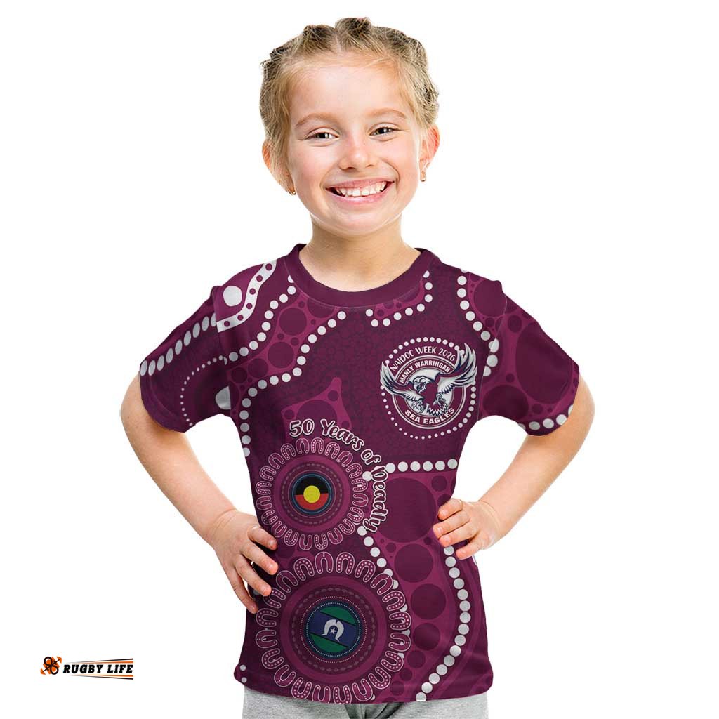 Sea Eagles NAIDOC Week 2026 Personalised Kid T Shirt 50 Years of Deadly Aboriginal Art LT14