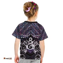 New Zealand Maori Kid T Shirt Poutama Pikorua Purple Paua Shell LT05