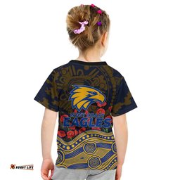 West Coast Eagles ANZAC Day Kid T Shirt Indigenous Dot Art with Poppy Flower Tribute TS04