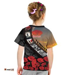 Personalised Remembering ANZAC Lest We Forget Kid T Shirt Vintage Film Frame Memorial Red Poppy LT9