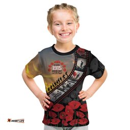 Personalised Remembering ANZAC Lest We Forget Kid T Shirt Vintage Film Frame Memorial Red Poppy LT9