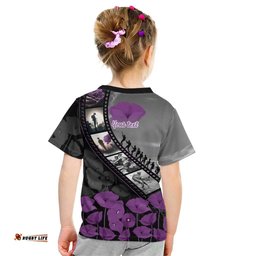 Personalised Remembering ANZAC Lest We Forget Kid T Shirt Vintage Film Frame Memorial Purple Poppy LT9