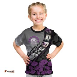 Personalised Remembering ANZAC Lest We Forget Kid T Shirt Vintage Film Frame Memorial Purple Poppy LT9