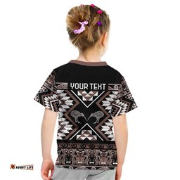 Personalised Taniko Motifs Aotearoa Kid T Shirt Waitangi Kowhaiwhai Kiwi - Mocha LT7