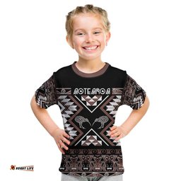 Personalised Taniko Motifs Aotearoa Kid T Shirt Waitangi Kowhaiwhai Kiwi - Mocha LT7