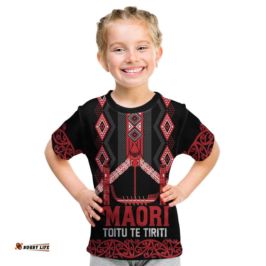 Toitu Te Tiriti Waitangi Kid T Shirt Black Wharenui House LT9