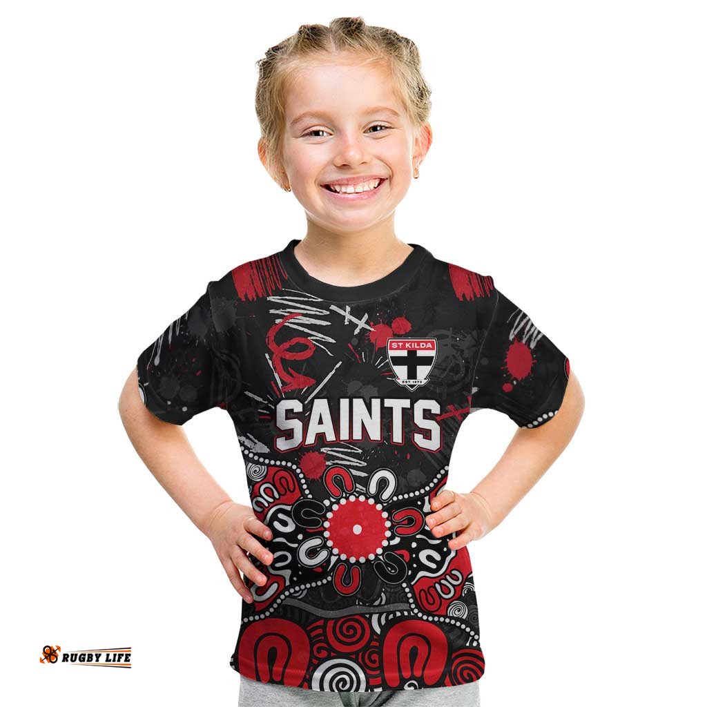 Personalized St Kilda Saints Kid T Shirt Aboriginal Dot Painting Graffiti Style TS04