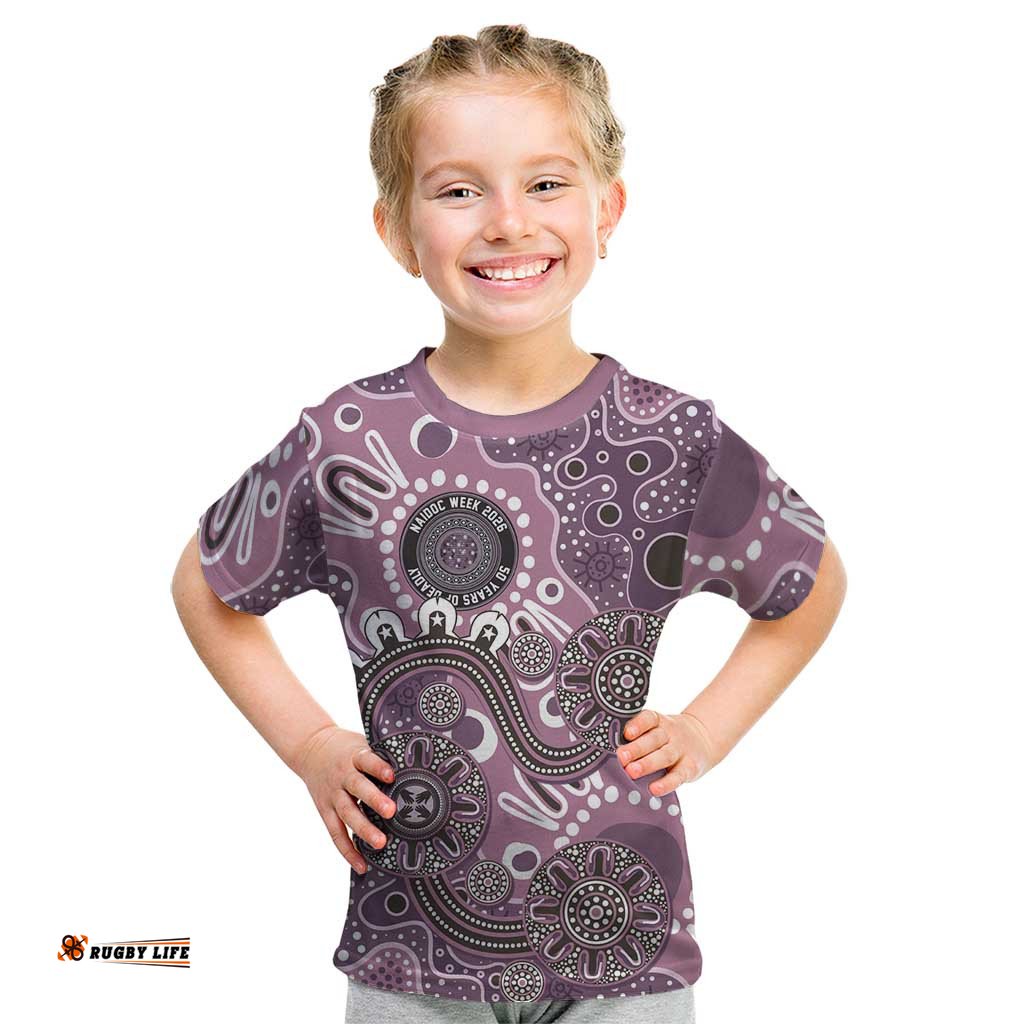Personalised NAIDOC Week 50 Years Deadly Always Kid T Shirt Pink Aboriginal Artwork Dot Painting LT9
