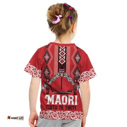 Toitu Te Tiriti Waitangi Kid T Shirt Red Wharenui House LT9