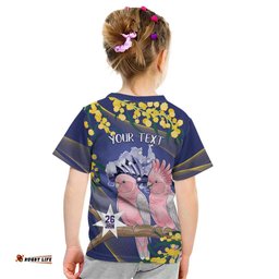 Personalised Pink Galah Australia Day Kid T Shirt 26th January Golden Wattle Flag Color LT14