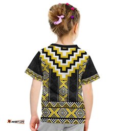 Yellow Taniko Aotearoa Kid T Shirt Niho Taniwha Mix Poutama LT14