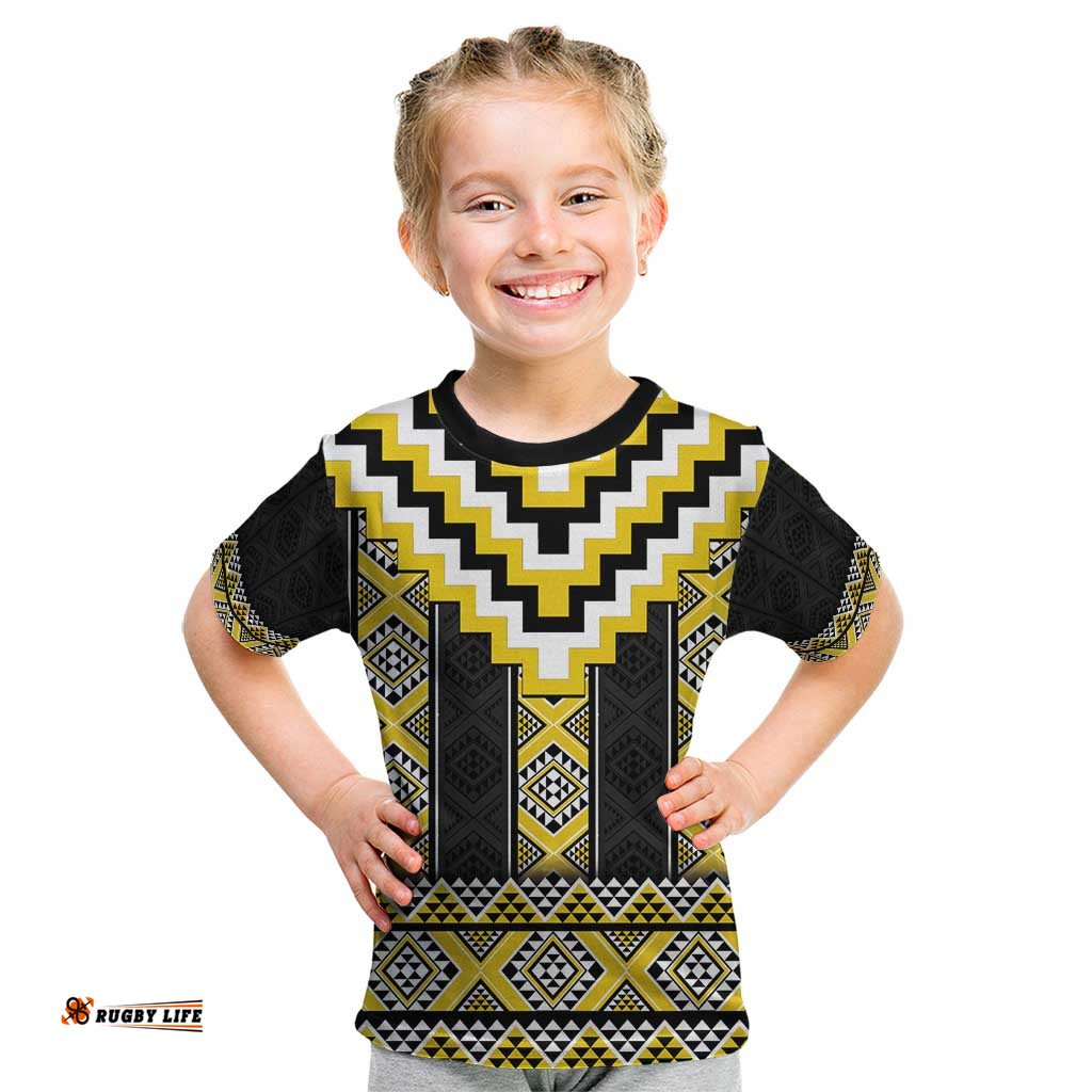 Yellow Taniko Aotearoa Kid T Shirt Niho Taniwha Mix Poutama LT14