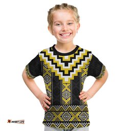 Yellow Taniko Aotearoa Kid T Shirt Niho Taniwha Mix Poutama LT14