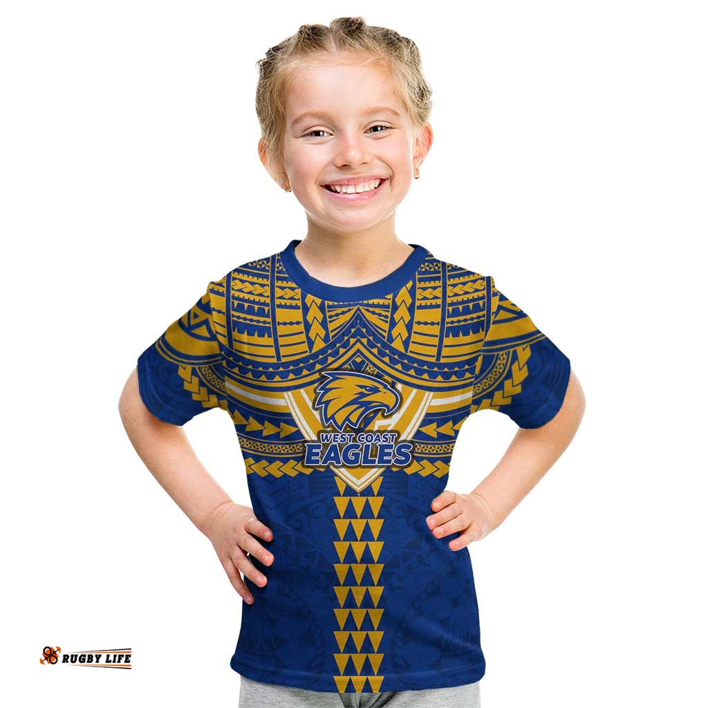 Personalized West Coast Eagles Kid T Shirt Polynesian Tribal Pattern Heritage Football TS04