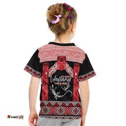 Toitu Te Tiriti O Waitangi Kid T Shirt Maori Wharenui With Taniko Motifs LT14