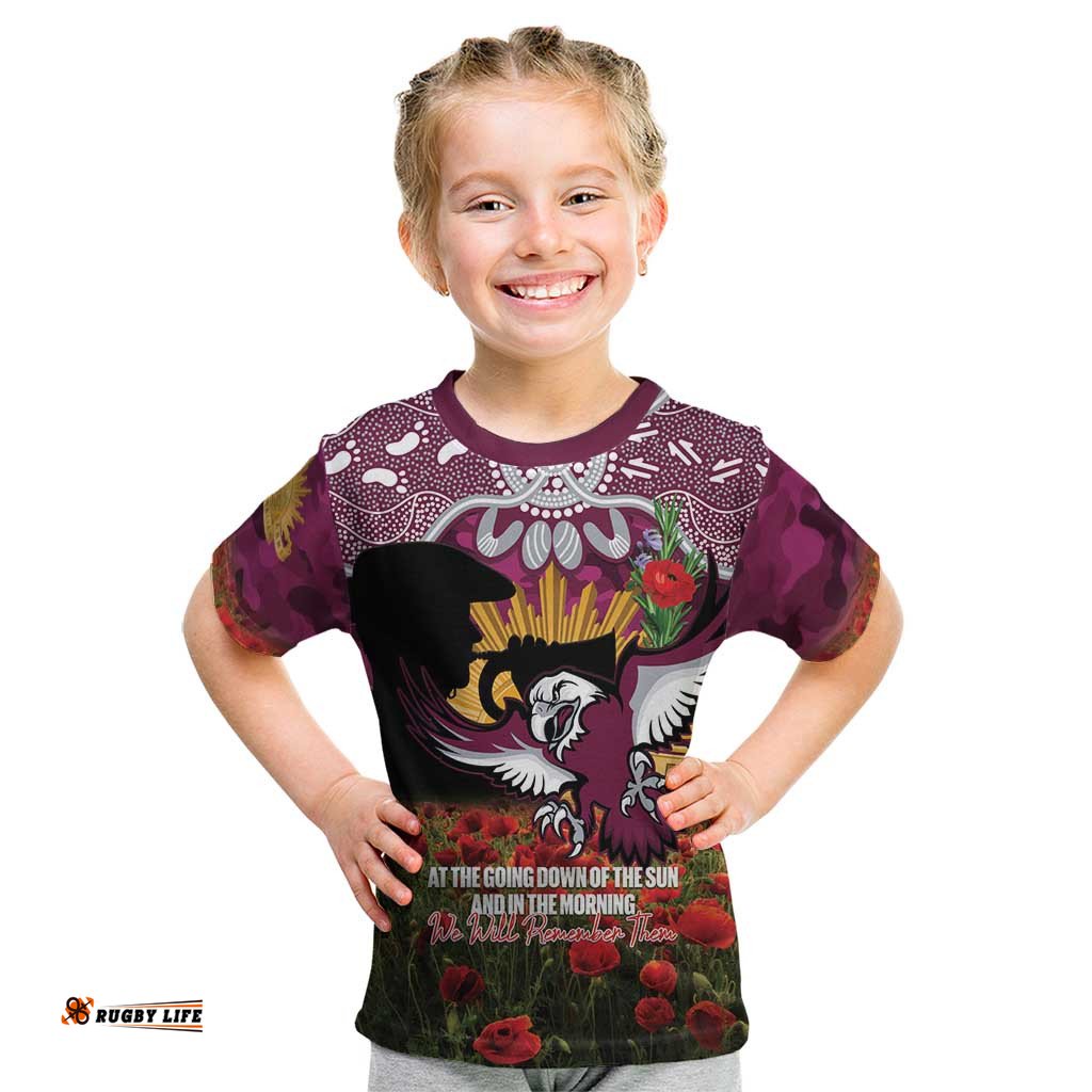 Personalised Sea Eagles Rugby ANZAC Day Kid T Shirt Last Post Poppy We Will Remember Them LT14