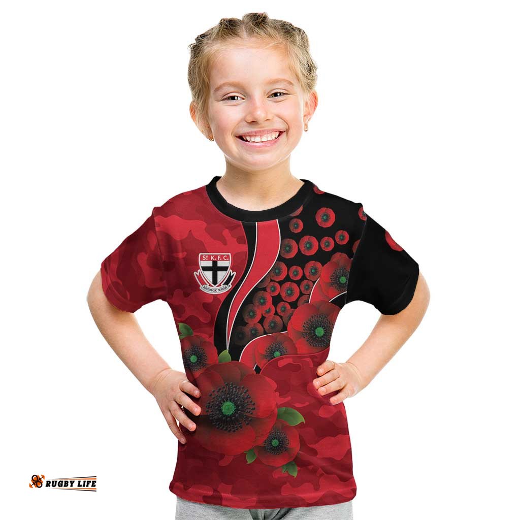 St Saints ANZAC Personalised Kid T Shirt Lest We Forget Poppy Camo LT9