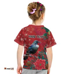 Tui Meri Kirihimete Personalised Kid T Shirt Pohutukawa Flowers Red Motif LT9