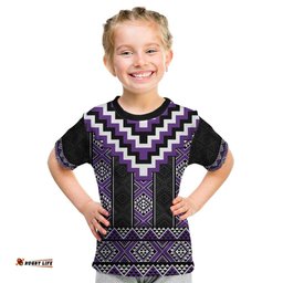 Purple Taniko Pattern Aotearoa Kid T Shirt Niho Taniwha Mix Poutama LT14