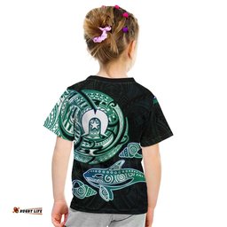 Whale and Dhari Torres Strait Islands Kid T Shirt Deep Green Oceanic Tribal Pattern Art TS04