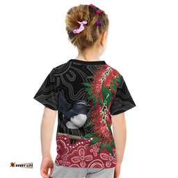 Willie wagtail Australia Kid T Shirt Aussie Bottlebrushes Aboriginal Art LT14