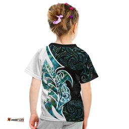 Proud Aotearoa Kid T Shirt Maori Silver Fern Mix Paua Shell Pattern LT14