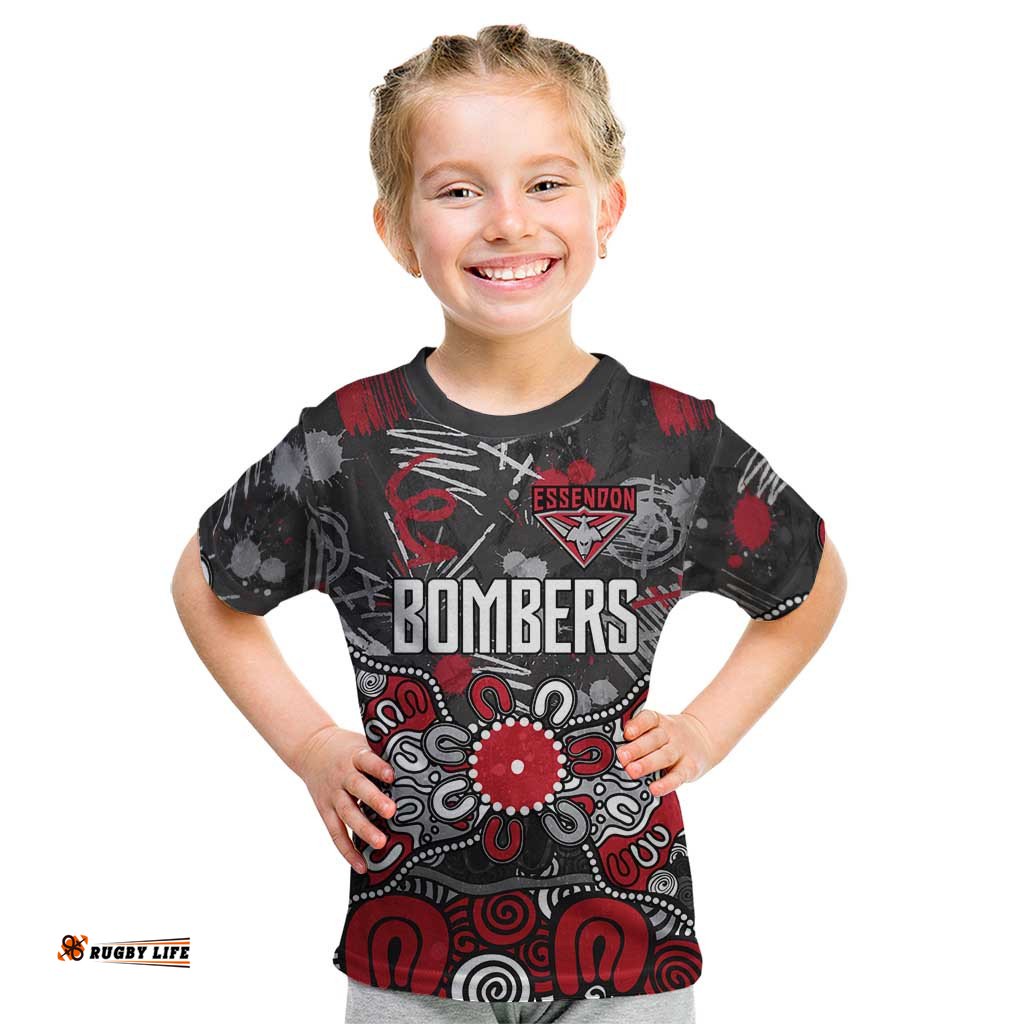 Personalized Essendon Bombers Kid T Shirt Aboriginal Dot Painting Graffiti Style TS04