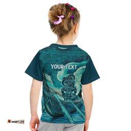 Personalised New Zealand Waitangi Day Kid T Shirt Hei Tiki With Maori Waka - Whakarare Pattern LT14