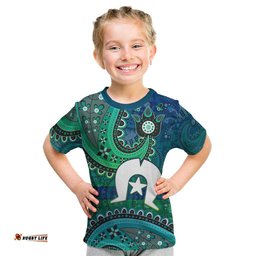 Torres Strait Islands Kid T Shirt Dhari Emblem Vibrant Teal Indigenous TS04