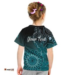 Personalised Ovarian Cancer Awareness Kid T Shirt Teal Ribbon Aboriginal Art LT05