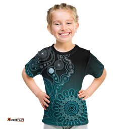 Personalised Ovarian Cancer Awareness Kid T Shirt Teal Ribbon Aboriginal Art LT05