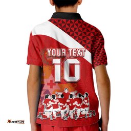 Personalised Tonga Rugby Kid Polo Shirt Sipi Tau Dance Coat of Arms Ngatu Pattern