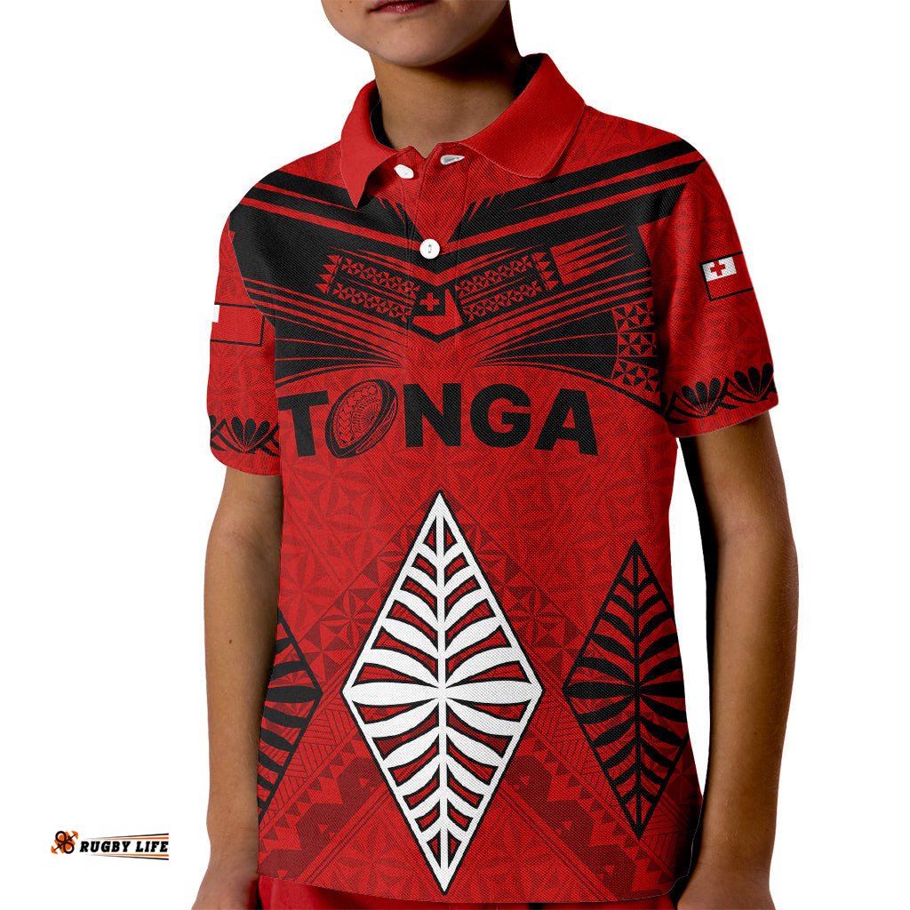 Custom Tonga Rugby Kid Polo Shirt Proud Tongan Ngatu Kupesi World Cup 2023 No2