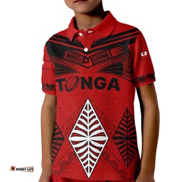 Custom Tonga Rugby Kid Polo Shirt Proud Tongan Ngatu Kupesi World Cup 2023 No2