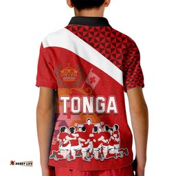 Tonga Rugby Kid Polo Shirt Sipi Tau Dance Coat of Arms Ngatu Pattern