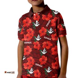 Custom Text And Number Tonga Rugby Kid Polo Shirt Polynesian Style With Hibiscus