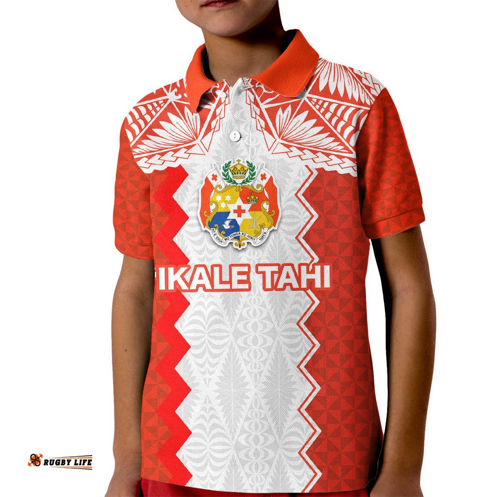 Custom Tonga Rugby Kid Polo Shirt Ikale Tahi Ngatu Tribal Pattern