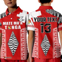Custom Text and Number Tonga Rugby Polo Shirt KID Kupesi Ngatu Mate Maa Tonga